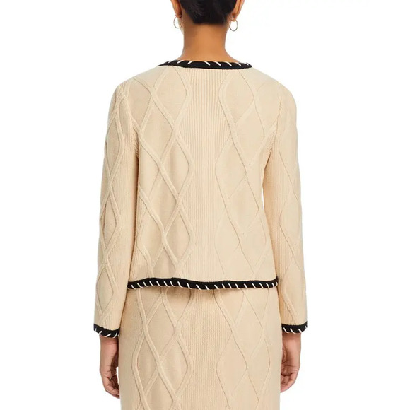 NEW Misook Contrast Trim Knit Jacket Textural Cable Knit Biscotti Black Size XL - Picture 6 of 10